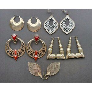 Vintage gold tone round Oriental Style filigree two tone, hoop earrings set of 5